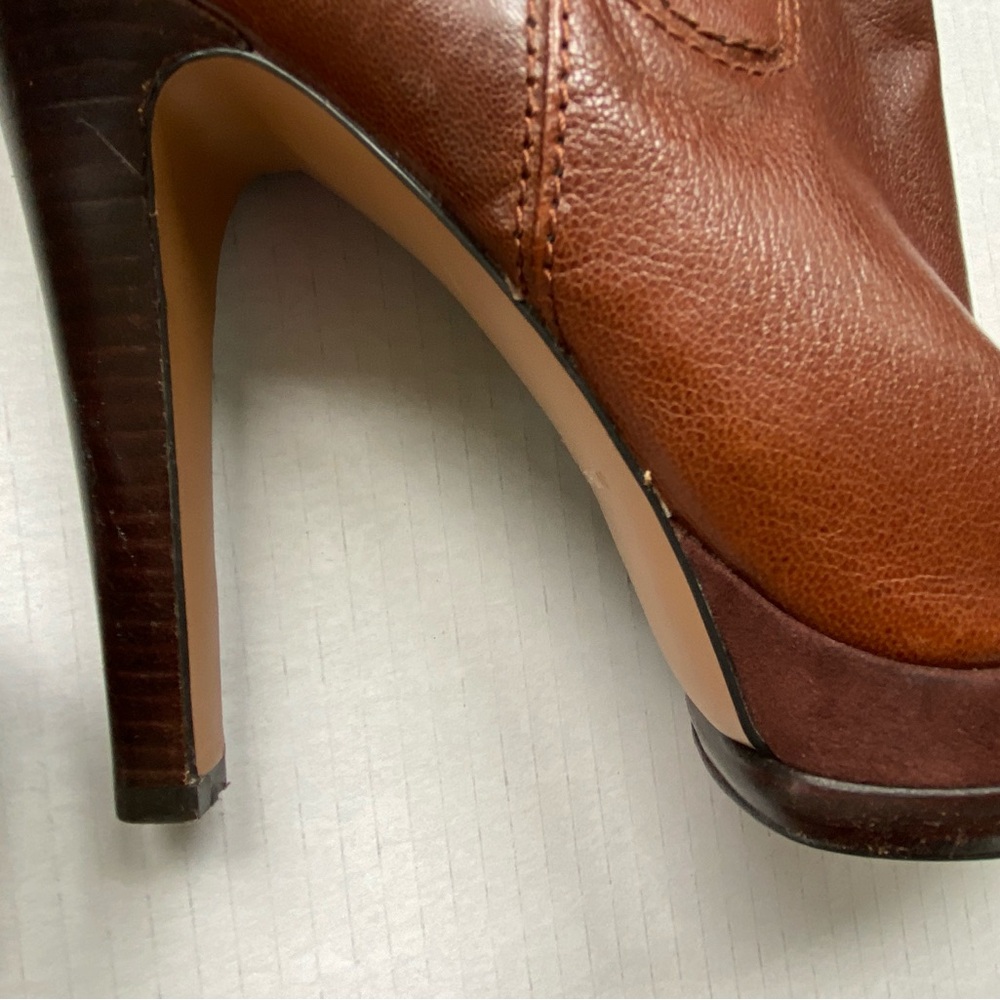 Nine West Addlana leather boots platform spike heel ankle zip round toe brown - Picture 9 of 13